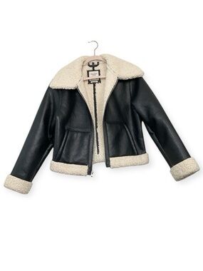 Abercrombie & Fitch Cropped Sherpa Lined Vegan Leather Aviator Jacket NWOT